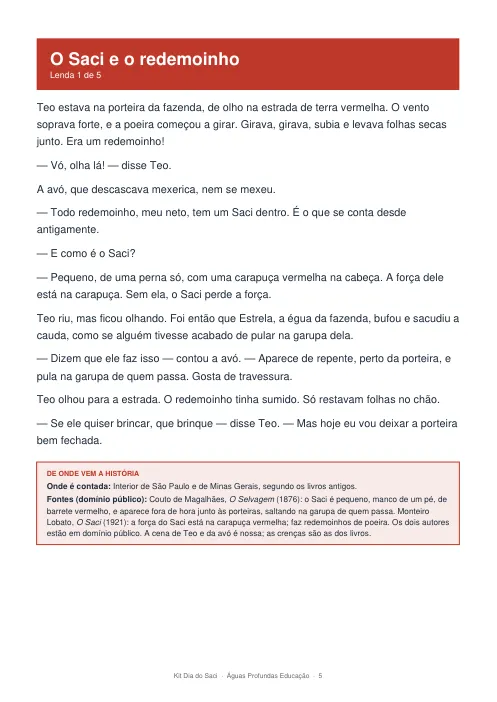 Página 5 do Kit Dia do Saci: a lenda O Saci e o redemoinho, com o quadro de onde vem a história
